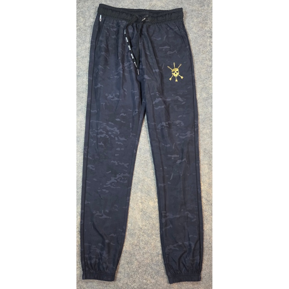 ACTN Mens Black Camo Joggers Gold Skull Graphic Athletic Pants Small